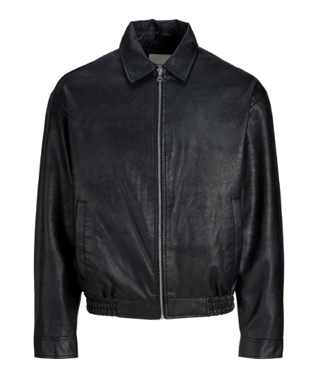 Bomber masculina negra con cierre de cremallera