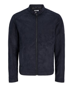 Cazadora negra efecto ante con detalles acolchados