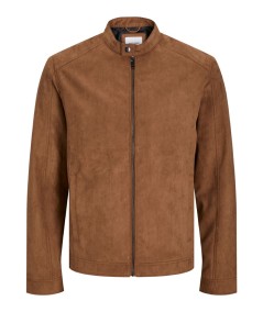 Cazadora cognac efecto ante con acolchado decorativo