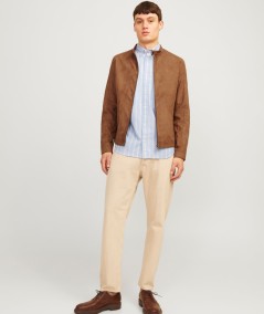 Chaqueta biker marrón cognac resistente al agua