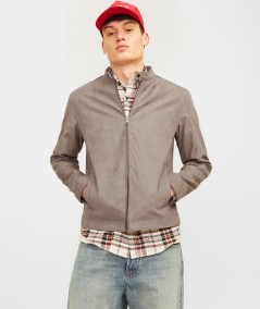 Chaqueta de gamuza sintética color falcon estilo biker