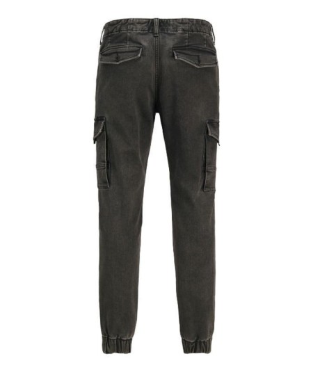 Pantalón denim negro de corte regular con diseño cargo