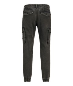 Pantalón denim negro de corte regular con diseño cargo