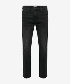 Jeans regular fit negros para hombre con pernera recta