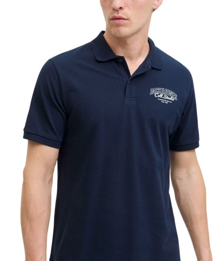 Polo clásico azul hombre con dos botones en el cuello