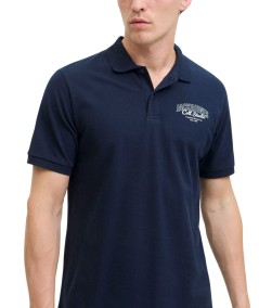 Polo azul de algodón piqué con logo en el pecho