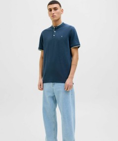 Camiseta jaspeada ocean con cuello mao y botones