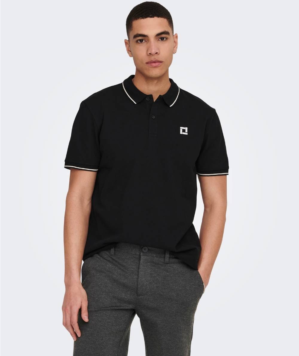 Polo negro hombre algodón orgánico corte regular