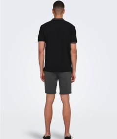 Polo piqué negro manga corta con bordado