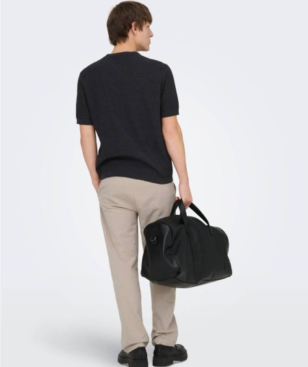 Camiseta negra de punto cuello redondo Only & Sons