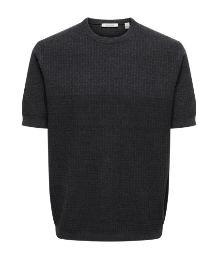Camiseta negra de punto cuello redondo Only & Sons