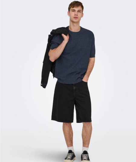 Camiseta negra de punto cuello redondo Only & Sons