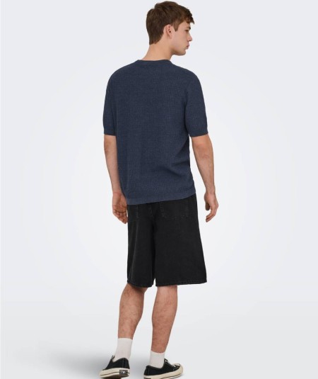 Camiseta negra de punto cuello redondo Only & Sons