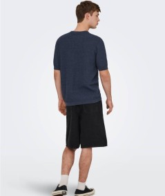 Camiseta azul peacoat casual regular fit hombre