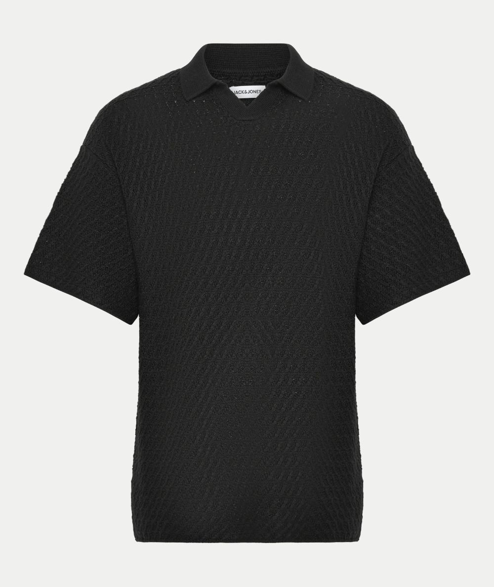 Polo negro hombre Jack & Jones de punto manga corta