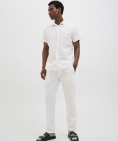 Pantalón blanco algodón y lino cómodo