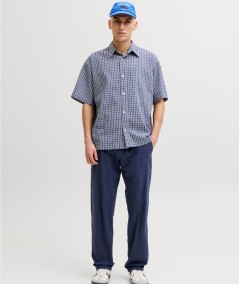 Pantalón azul navy algodón y lino para hombre