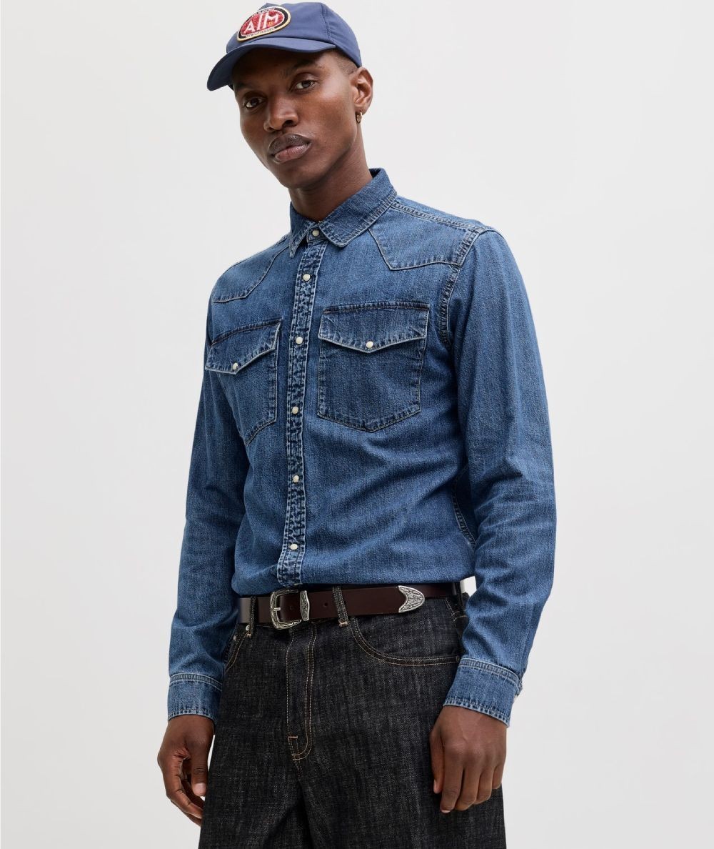 Camisa vaquera mid blue hombre Jack & Jones modelo 12289219 slim fit España