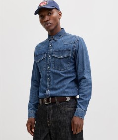 Camisa vaquera mid blue hombre Jack & Jones modelo 12289219 slim fit España