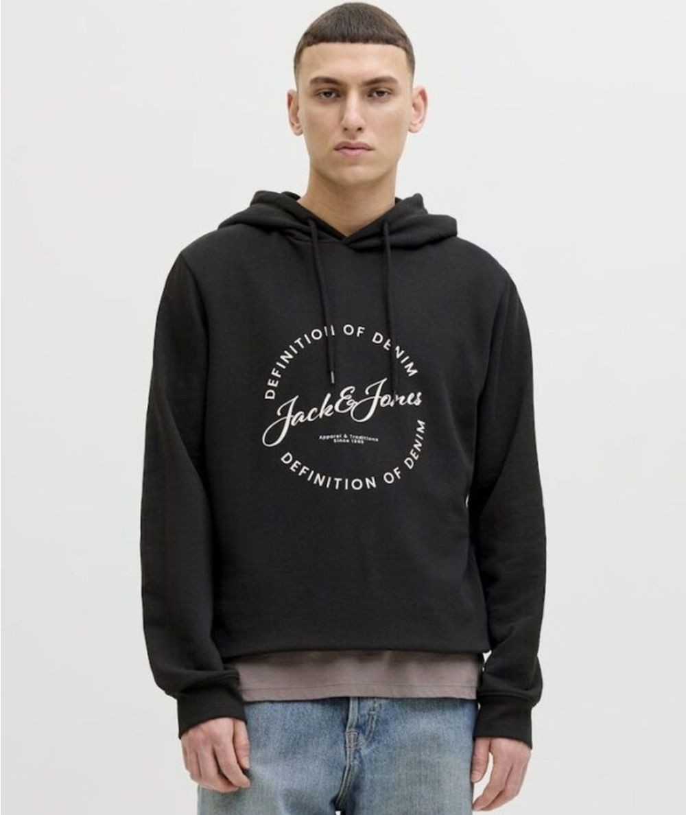 Sudadera negra hombre Jack & Jones modelo 12288378 con capucha España