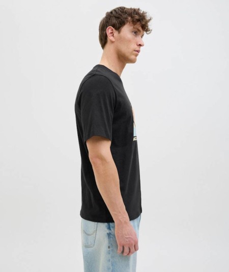 Camiseta negra hombre Jack & Jones Barbados Tee 12269416 estampada España
