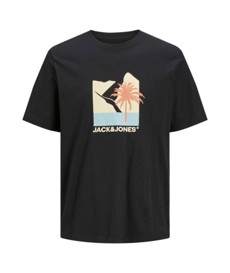 Camiseta negra hombre Jack & Jones Barbados Tee 12269416 estampada España