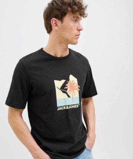 Camiseta negra hombre Jack & Jones Barbados Tee 12269416 estampada España