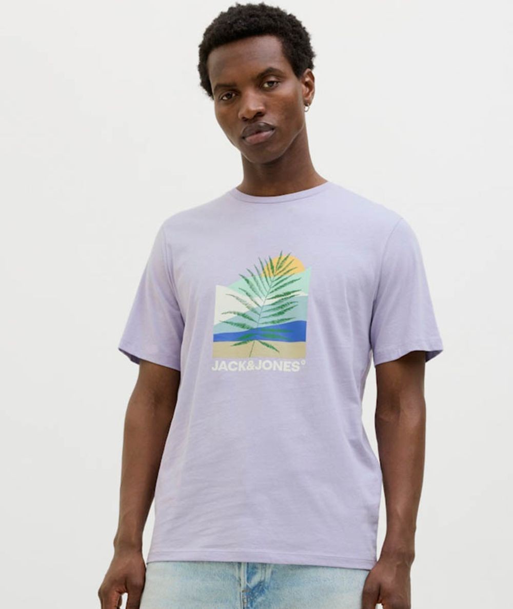 Camiseta malva hombre Jack & Jones Barbados Tee 12269416 estampada España