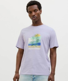Camiseta malva hombre Jack & Jones Barbados Tee 12269416 estampada España