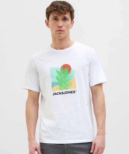 Camiseta blanca hombre Jack & Jones Barbados Tee 12269416 estampada España