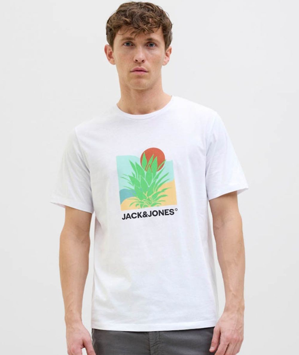 Camiseta blanca hombre Jack & Jones Barbados Tee 12269416 estampada España