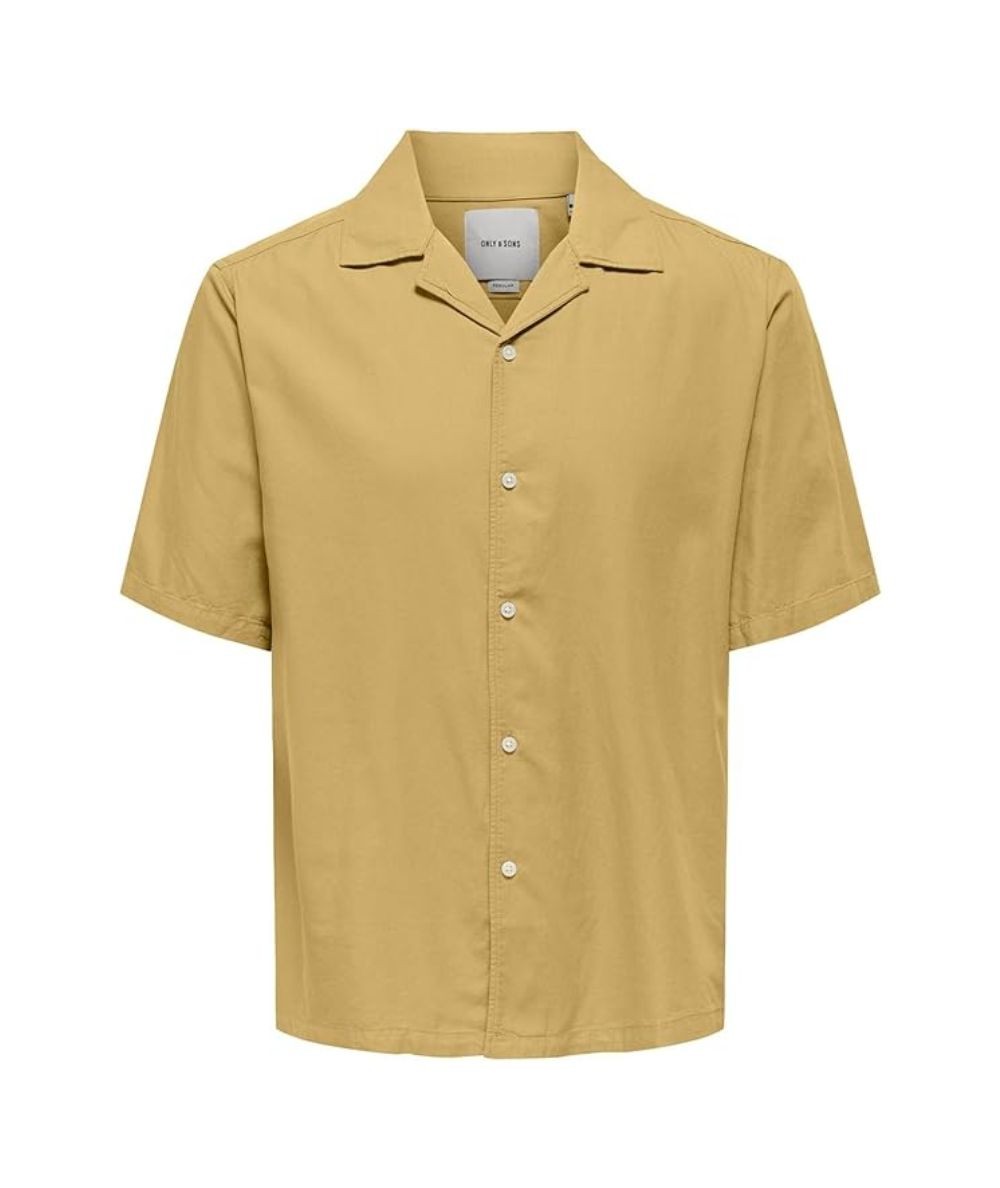 Camisa de manga corta para hombre Only and Sons 22033778 en algodón y modal con cuello resort color ratán ideal para looks casu