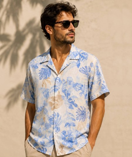 Camisa de manga corta para hombre Carlos Córdoba 82520 confeccionada en 100% lino con cuello clásico, fresca, ligera y perfecta