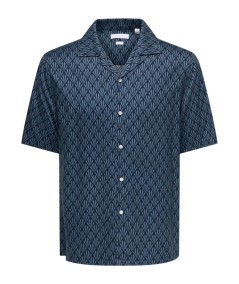 Camisa de manga corta para hombre Only and Sons 22037249 con estampado geométrico y corte Relax Fit, ideal para looks casuales 