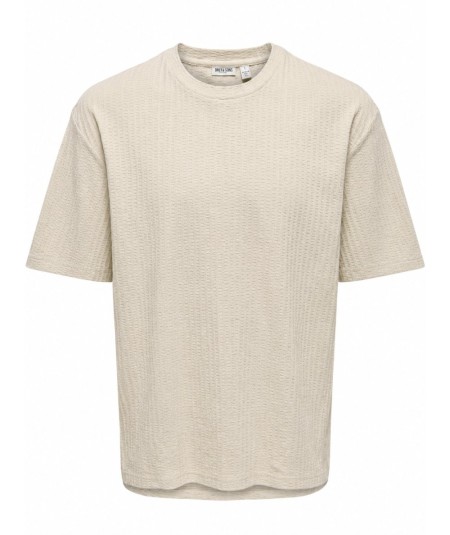 Camiseta para hombre Only and Sons 22038188 confeccionada en 100% algodón con tejido jacquard, cuello redondo y corte Box Fit, 
