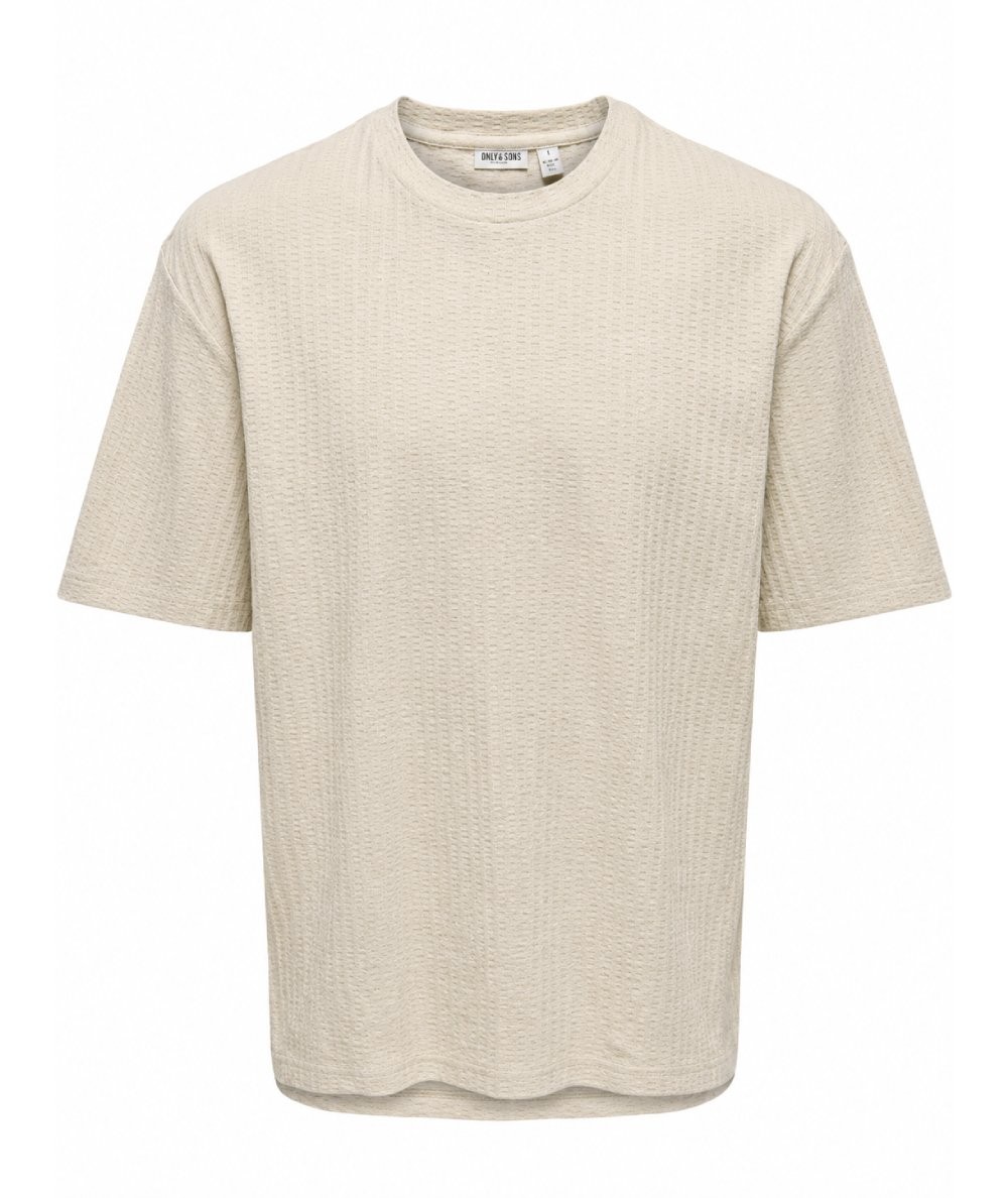 Camiseta para hombre Only and Sons 22038188 confeccionada en 100% algodón con tejido jacquard, cuello redondo y corte Box Fit, 