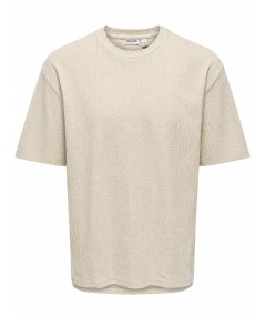 Camiseta para hombre Only and Sons 22038188 confeccionada en 100% algodón con tejido jacquard, cuello redondo y corte Box Fit, 