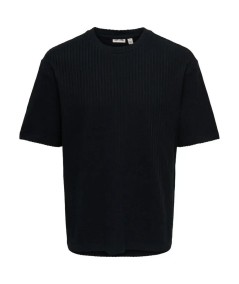 Camiseta para hombre Only and Sons 22038188 confeccionada en 100% algodón con tejido jacquard, cuello redondo y corte Box Fit, 