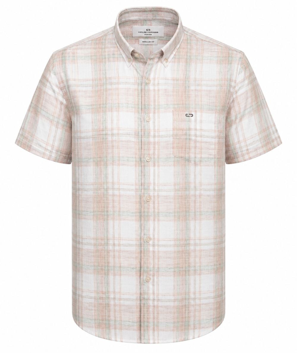 Camisa de manga corta para hombre Carlos Córdoba 83832 en color tostado confeccionada en algodón y poliéster, ideal para looks 