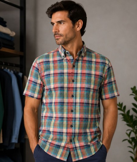 Camisa de manga corta para hombre Carlos Córdoba 82437 confeccionada en 100% algodón, fresca, transpirable y perfecta para look