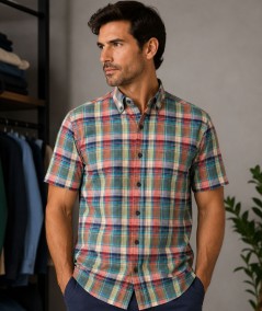 Camisa de manga corta para hombre Carlos Córdoba 82437 confeccionada en 100% algodón, fresca, transpirable y perfecta para look