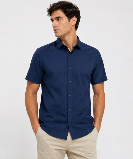 Camisa de manga corta para hombre Carlos Córdoba 00710 Custom Fit confeccionada en 97% algodón y 3% spandex, sin bolsillo delan