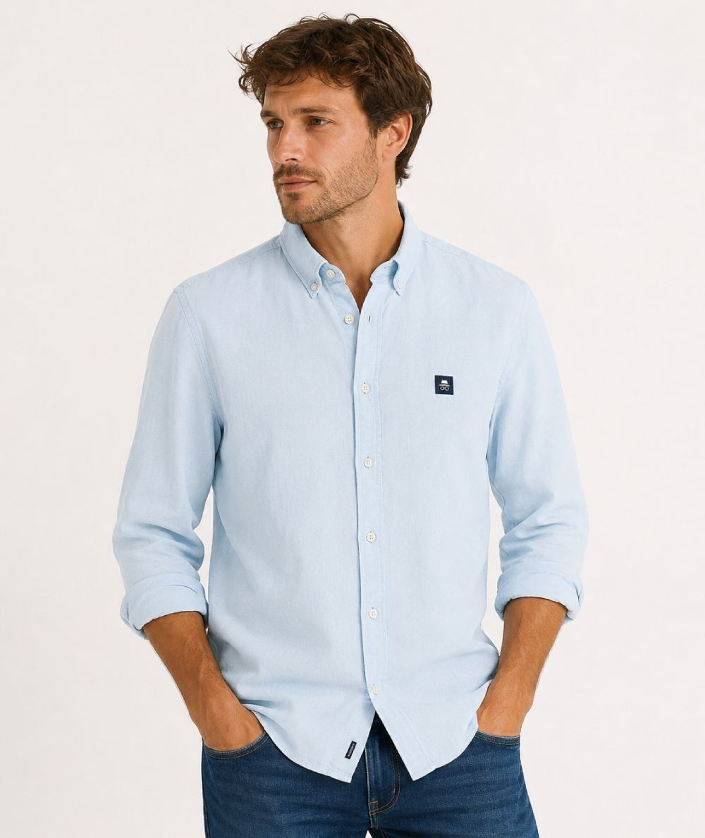 Camisa de manga larga para hombre Roy Tiger 821 Sandra confeccionada en 55% lino y 45% algodón, sin bolsillo delantero, ligera,