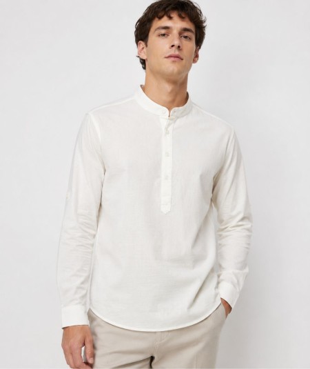 Camisa de manga larga para hombre Rosso Ibiza CH742 confeccionada en 100% lino natural, con tira para remangar las mangas y pre