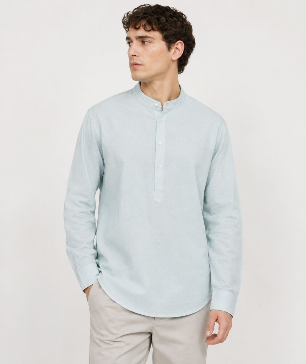 Camisa de manga larga para hombre Rosso Ibiza CH742 confeccionada en 100% lino natural, con tira para remangar las mangas y pre