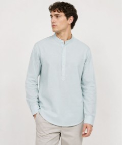 Camisa de manga larga para hombre Rosso Ibiza CH742 confeccionada en 100% lino natural, con tira para remangar las mangas y pre