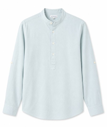 Camisa de manga larga para hombre Rosso Ibiza CH742 confeccionada en 100% lino natural, con tira para remangar las mangas y pre