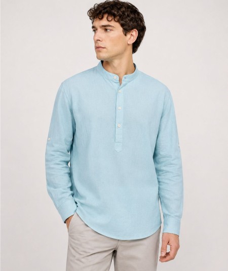 Camisa de manga larga para hombre Rosso Ibiza CH742 confeccionada en 100% lino natural, con tira para remangar las mangas y pre