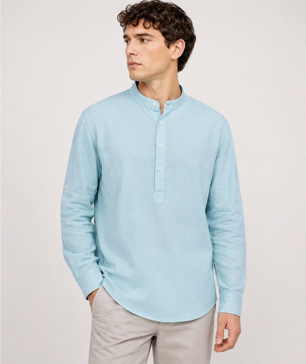 Camisa de manga larga para hombre Rosso Ibiza CH742 confeccionada en 100% lino natural, con tira para remangar las mangas y pre