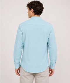 Camisa de manga larga para hombre Rosso Ibiza CH742 confeccionada en 100% lino natural, con tira para remangar las mangas y pre